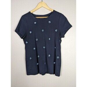 NWOT Talbots Womans Top Sequin Beaded Tee T-Shirt Blouse Sz LP Blue Short N62‎